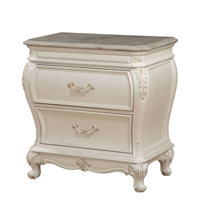 Acme Furniture Chantelle Pearl White Nightstand with Granite Top ACM-23543A