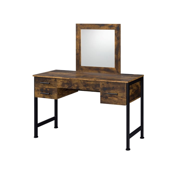 Acme Furniture Juvanth Rustic Oak Black Vanity Desk and Mirror ACM-24267