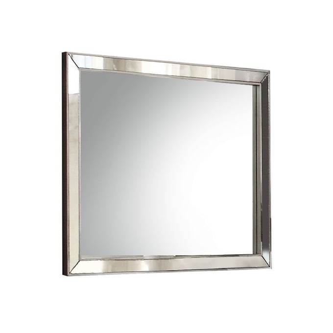 Acme Louis Philippe Wooden Rectangular Mirror in Platinum White
