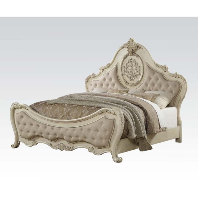 Acme Furniture Ragenardus Beige Antique White Cal King Bed ACM-27004CK