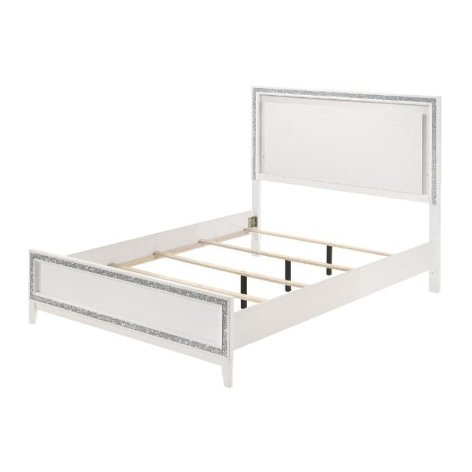 Acme Furniture Chelsie Gray Fabric and Black Queen Platform Bed