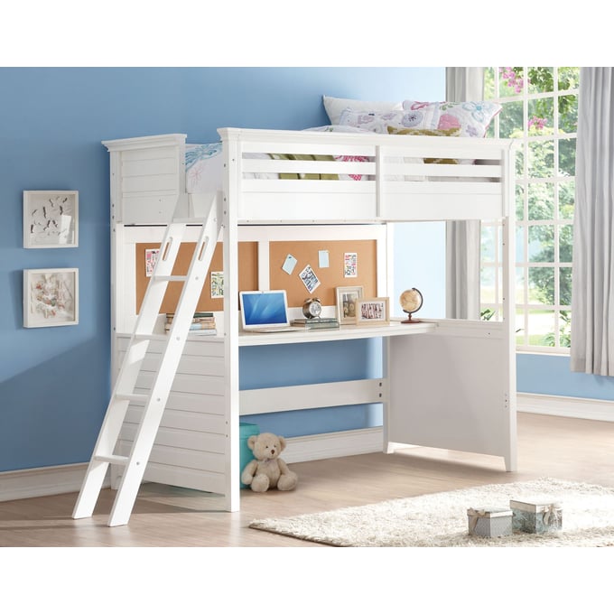 Acme Furniture Lacey White Twin Loft Bed with Desk ACM-37670