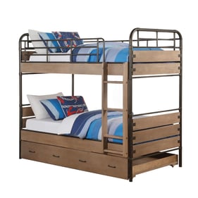 Acme Furniture Adams Antique Oak Gunmetal Twin over Twin Trundle Bunk Bed