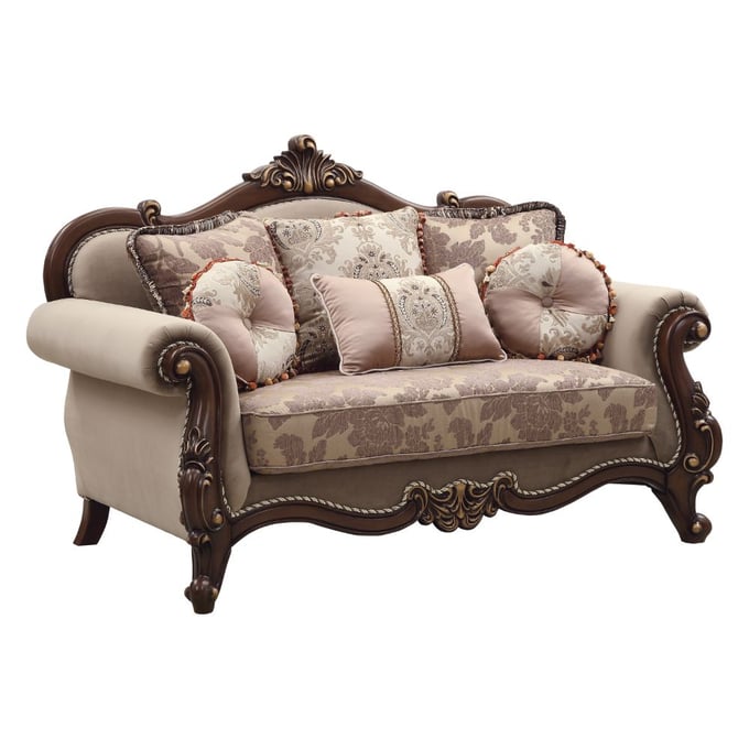 Acme Furniture Mehadi Walnut Loveseat with 6 Pillows ACM-50691