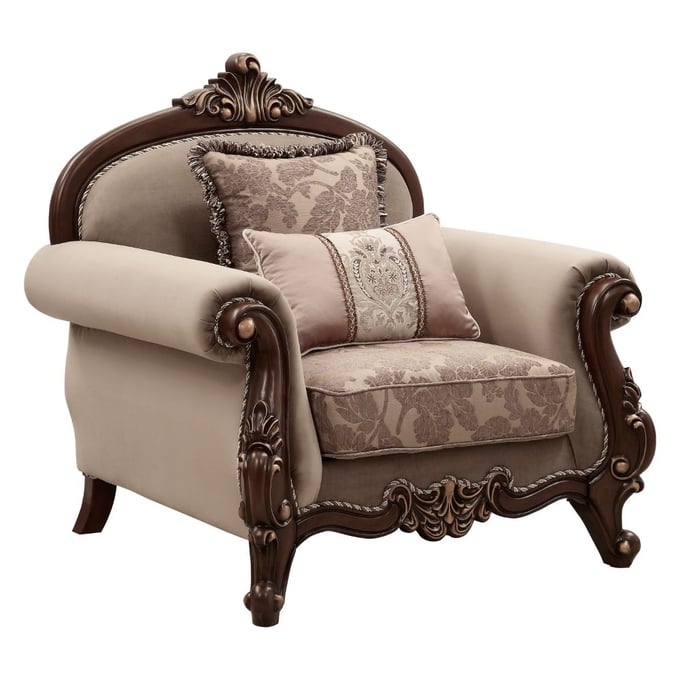 Acme Furniture Mehadi Walnut Chair with 2 Pillows ACM-50692