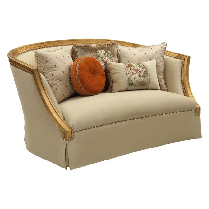 Acme Furniture Daesha Tan Antique Gold Five Pillows Loveseat ACM-50836