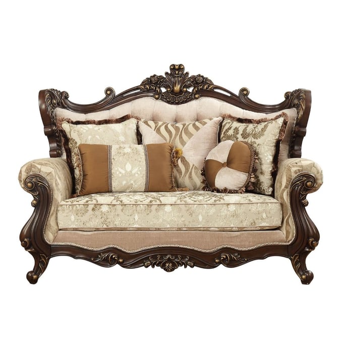 Acme Furniture Shalisa Walnut Wood Loveseat With 5 Pillows ACM-LV01586