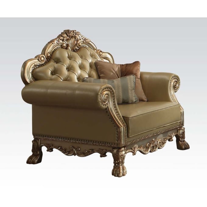 Acme Furniture Dresden Bone Gold Patina Two Pillows Chair ACM-53162