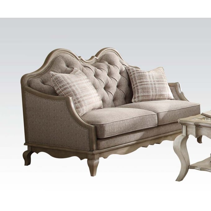 Acme Furniture Chelmsford Beige Antique Taupe Two Pillows Loveseat ACM-56051