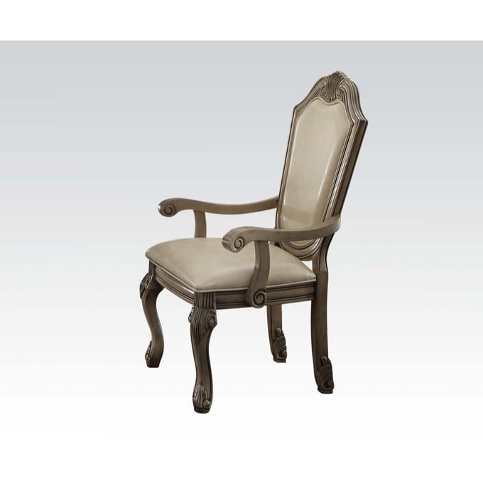 2 Acme Furniture Chateau De Ville Antique White PU Arm Chairs ACM-64068A