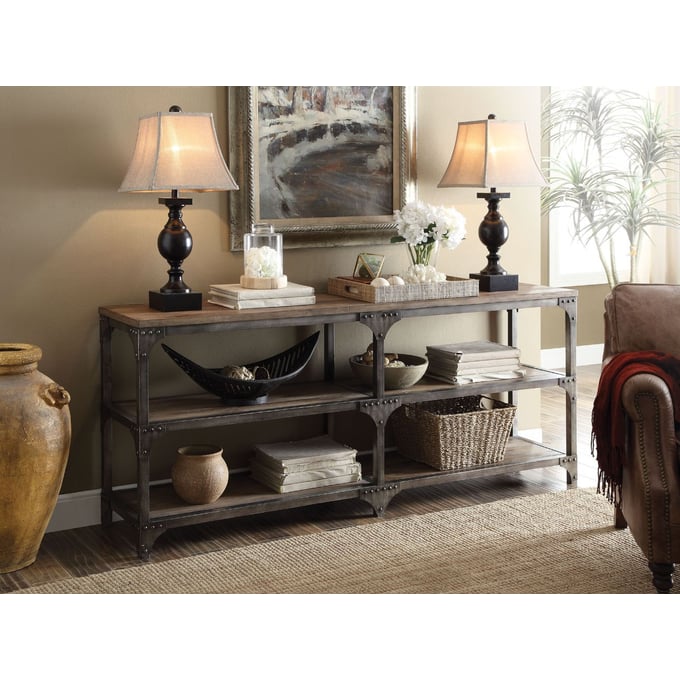 Acme Furniture Gorden Weathered Oak Silver Rectangle Console Table ACM-72680