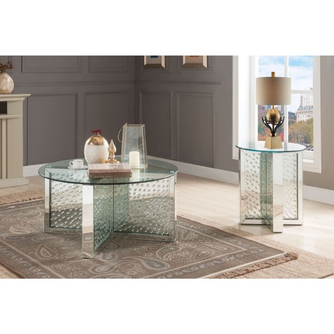 Acme Furniture Nysa Mirrored Round 3pc Coffee Table Set ACM-80215-OCT-S1