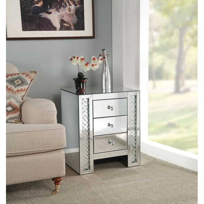 Acme Furniture Nysa Mirrored Three Drawer End Table ACM-82778