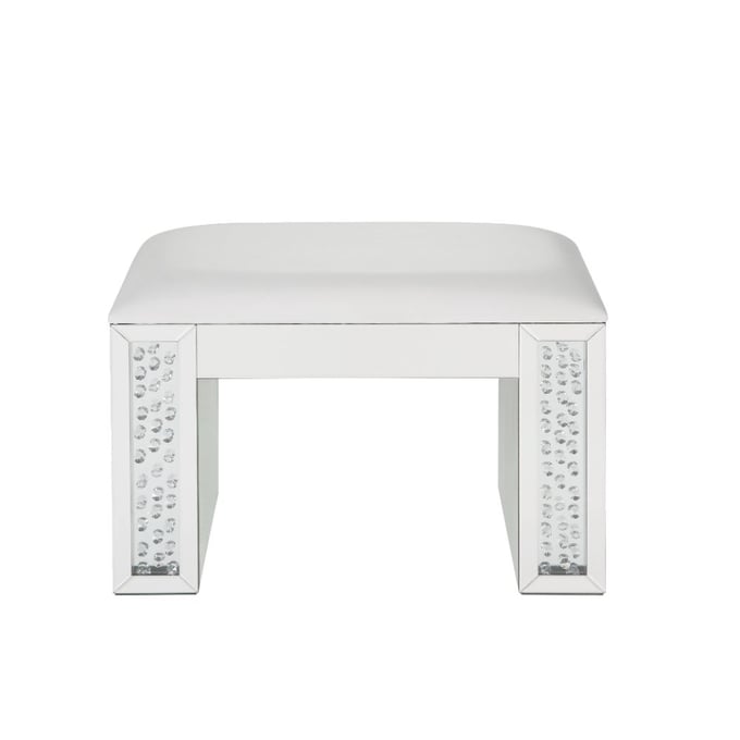 Acme Furniture Nysa Ivory Mirrored Vanity Stool ACM-90158