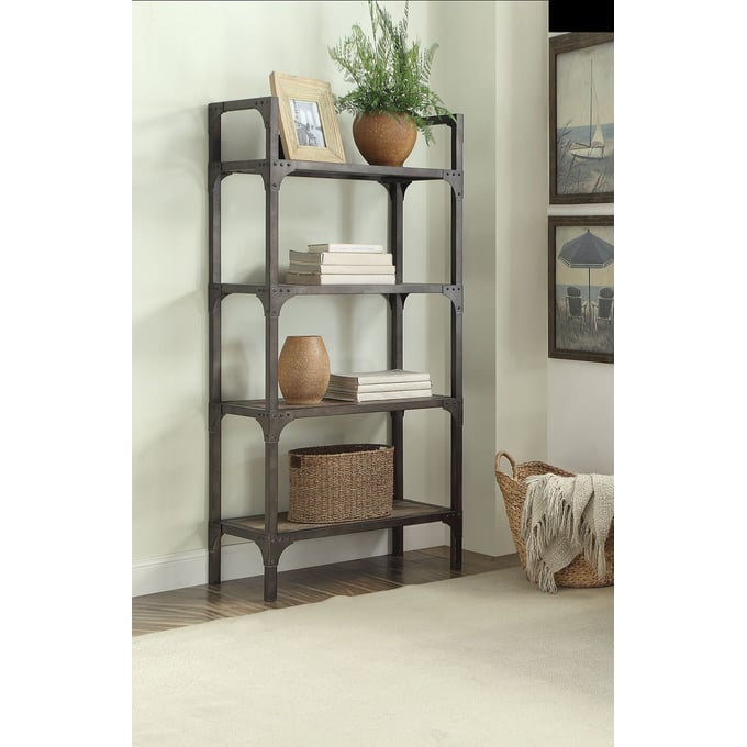 Acme Furniture Gorden Weathered Oak Antique Silver Bookshelf ACM-92327