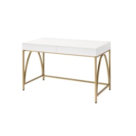 Acme Furniture Lightmane White High Gloss Gold Office Desk