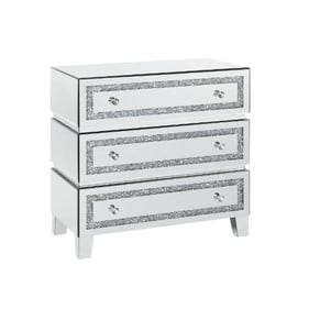 Acme Furniture Noor Mirrored Faux Diamonds 3 Drawers Cabinet