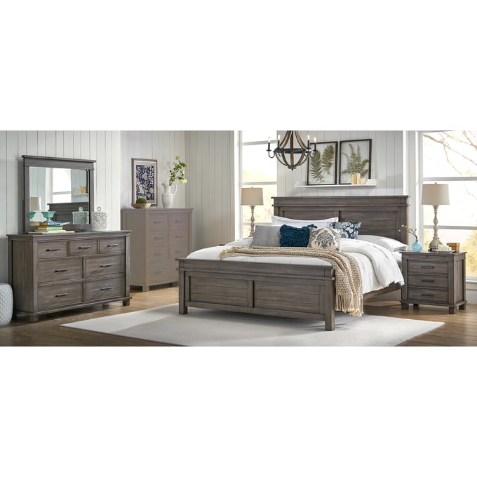 A-America Glacier Point Greystone 4pc Bedroom Set With King Panel Bed AAF-GLPGR-BR-S8