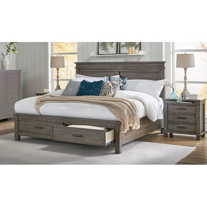 A-America Glacier Point Greystone 2pc Bedroom Set with King Storage Bed AAF-GLPGR-BR-S4