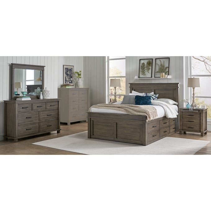 A-America Glacier Point Greystone 4pc Bedroom Set With Queen Captains Bed AAF-GLPGR-BR-S11