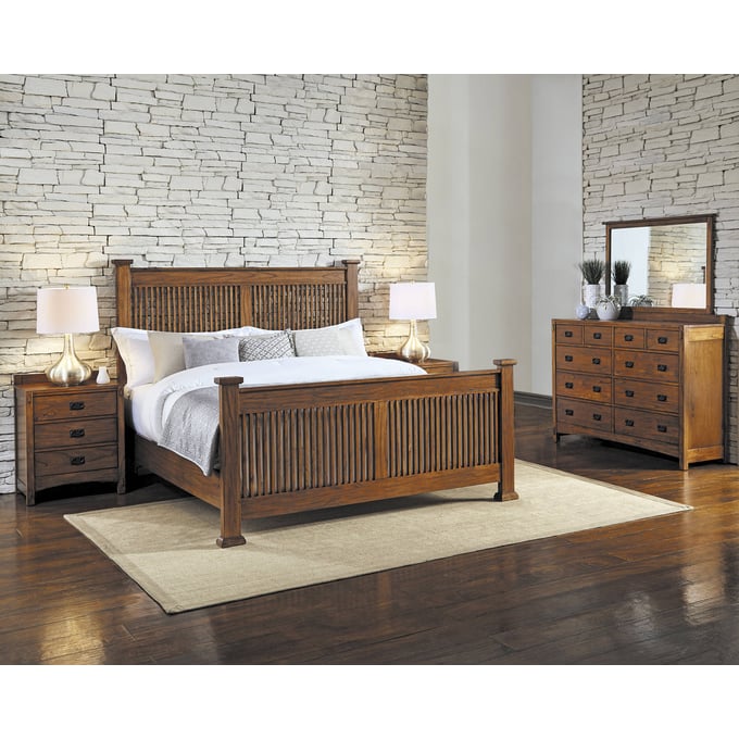 A-America Mission Hills Harvest 4pc Bedroom Set With King Slat Bed AAF-MIHHA-BR-S6