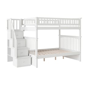 AFI Furnishings Columbia White Full Over Full Staircase Bunk Bed with Charg...