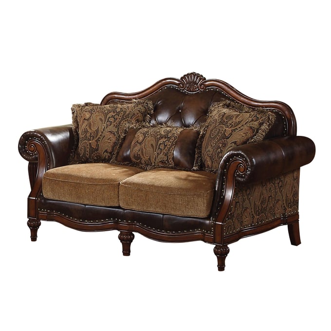 Acme Furniture Dreena Brown Cherry Three Pillows Loveseat ACM-05496