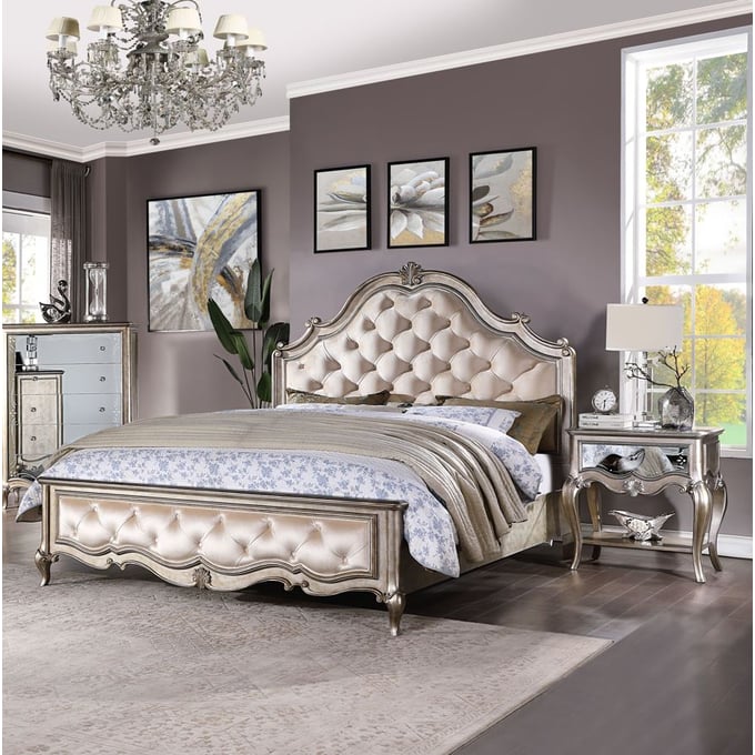 Acme Furniture Esteban Ivory Antique Champagne 2pc Bedroom Set with King Bed ACM-2220-BR-S2