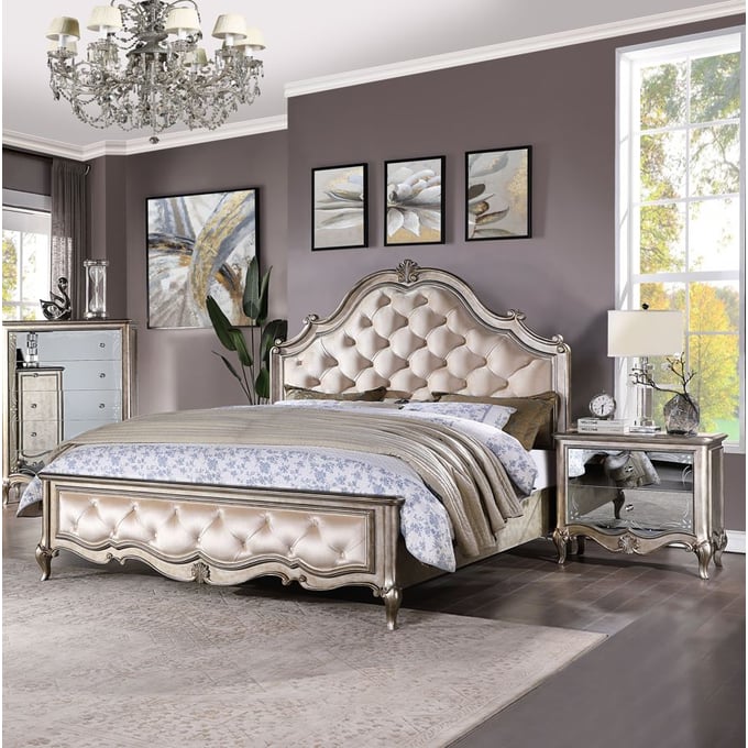 Acme Furniture Esteban Antique Champagne Ivory 2pc Bedroom Set With King Bed ACM-2220-BR-S4