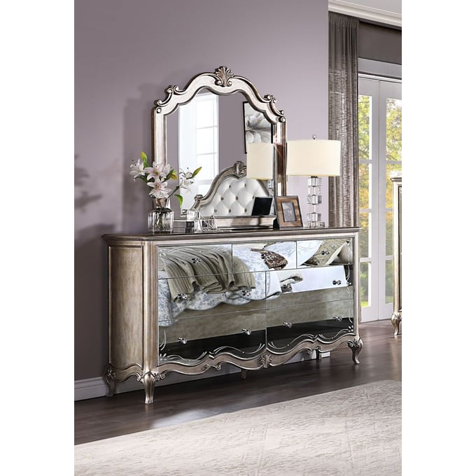 Acme Furniture Esteban Antique Champagne Dresser and Mirror ACM-22204-05-DRMR