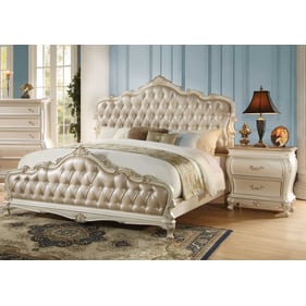 Acme Furniture Chantelle Rose Gold Pearl White 2pc Bedroom Set With Leather...