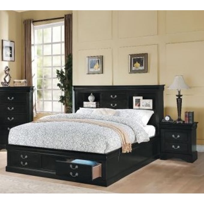 Acme Furniture Louis Philippe III Black 2pc Bedroom Set With King Storage Bed ACM-24387EK-BR-S1