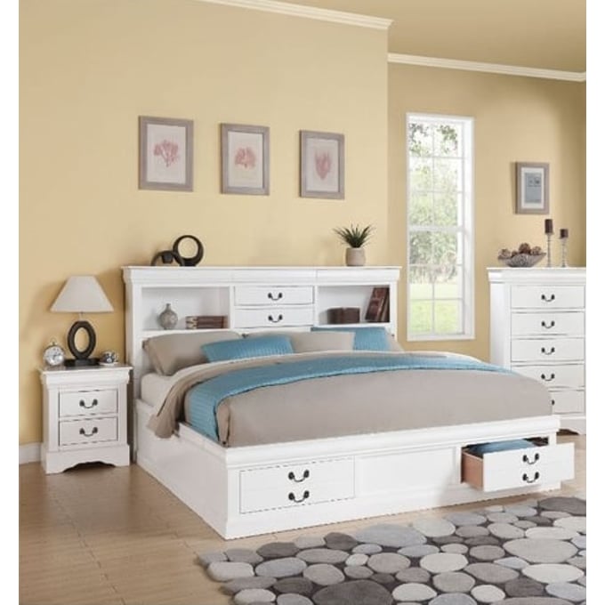 Acme Furniture Louis Philippe III White 4pc Bedroom Set With Queen Storage Bed ACM-24490Q-BR-4PC