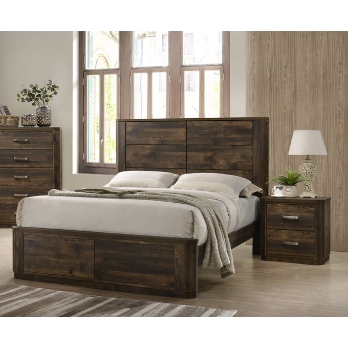 Acme Furniture Elettra Rustic Walnut 4pc Bedroom Set With King Bed ACM-24847EK-BR-S1