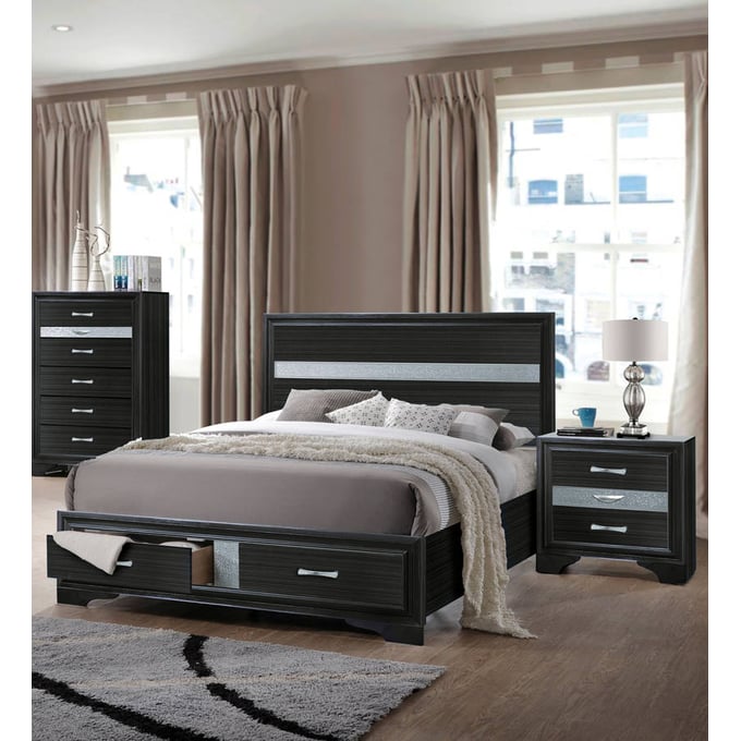 Acme Furniture Naima Black 4pc Bedroom Set With King Storage Bed ACM-25897EK-BR-S1