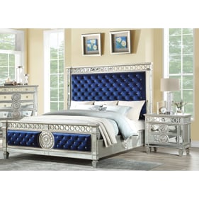 Acme Furniture Varian Blue Mirrored 4pc Bedroom Set With Queen Bed