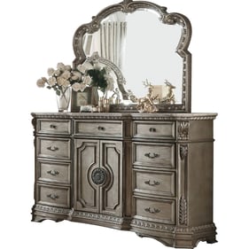 Acme Furniture Northville Antique Silver Marble Top Dresser and Mirror