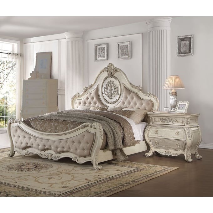 Acme Furniture Ragenardus Beige Antique White 2pc Bedroom Set With Queen Bed ACM-27010Q-BR-S1