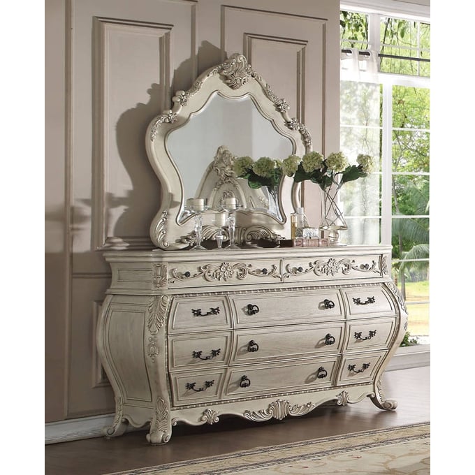 Ragenardus Traditional Antique White Dresser And Mirror ACM-2701-DRMR