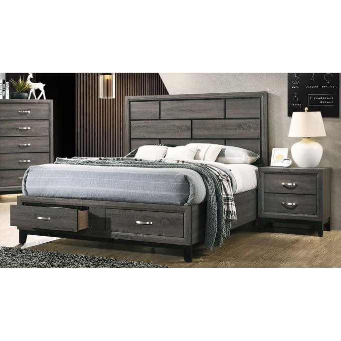 Acme Furniture Valdemar Weathered Gray 2pc Bedroom Set with King Storage Bed ACM-27057EK-BR-S1