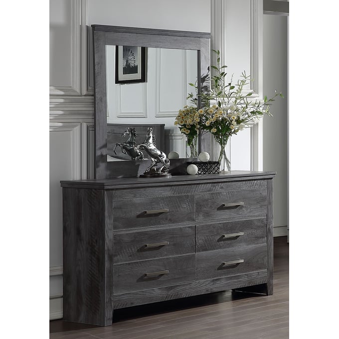 Acme Furniture Vidalia Rustic Gray Oak Dresser and Mirror ACM-2732-DRMR