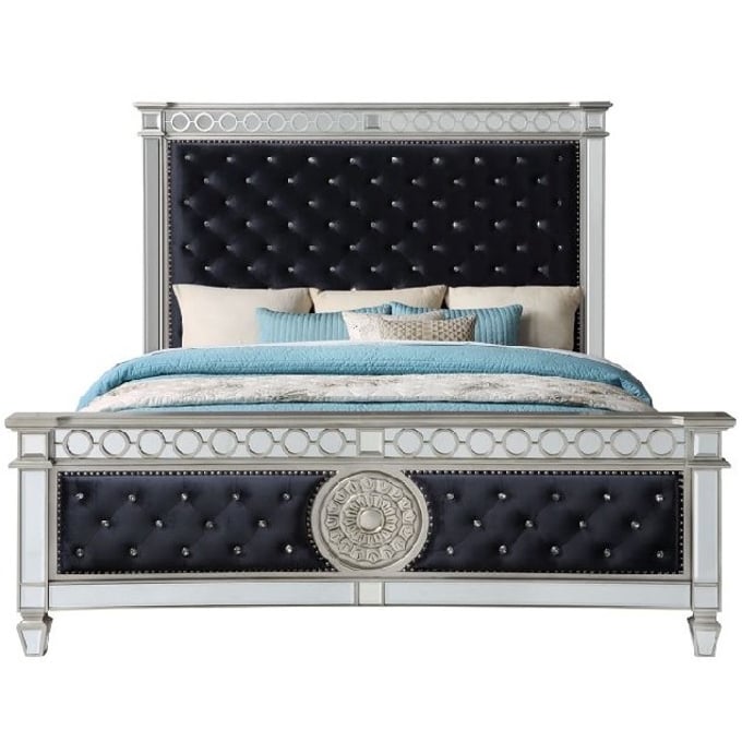 Acme Furniture Varian Dark Navy Blue Mirrored Queen Bed ACM-27350Q