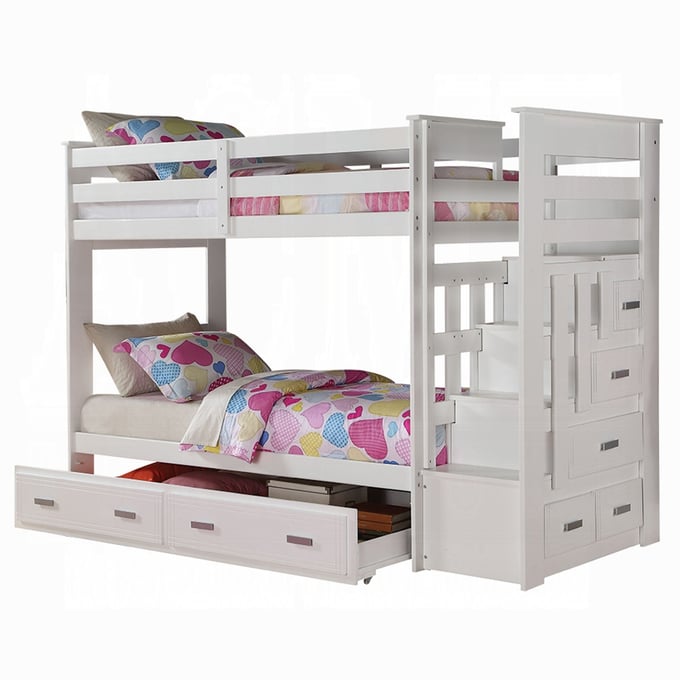 Acme Furniture Allentown White Storage Ladder and Trundle Twin Over Twin Bunk Bed ACM-37370