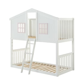 Acme Furniture Rohan Cottage White Pink Twin Over Twin Bunk Bed