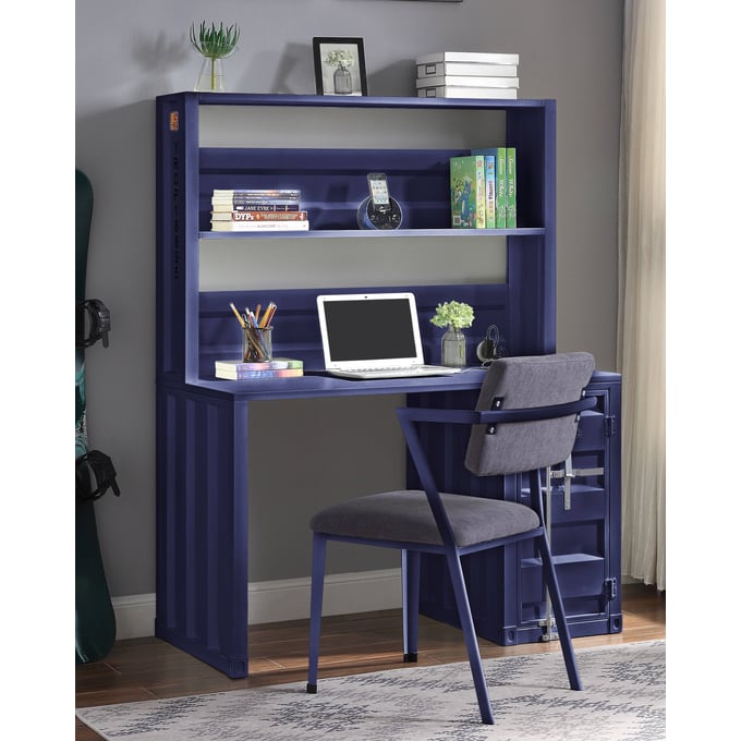 Acme Furniture Cargo Gray Fabric Blue Metal Desk and Chair Set ACM-378-BLU-HOF-S1