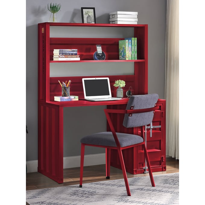 Acme Furniture Cargo Gray Fabric Red Metal Desk and Chair Set ACM-378-RD-HOF-S1