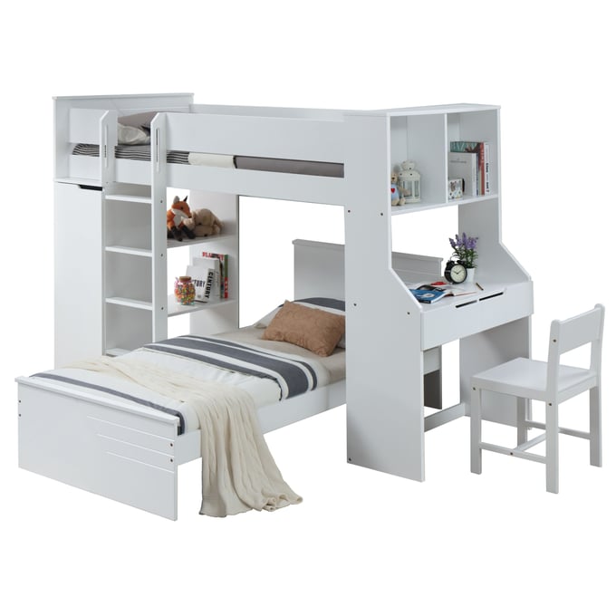 Acme Furniture Ragna White Twin Loft Bed with Chair ACM-30770T-38060-S1