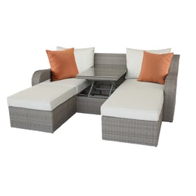 Acme Furniture Salena Beige Gray Patio Sectional and Ottoman