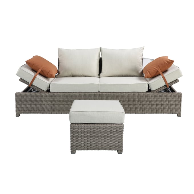 Acme Furniture Salena Beige Gray Patio Sofa and Ottoman ACM-45015