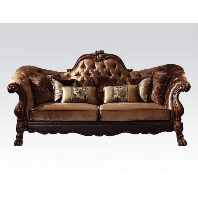 Acme Furniture Dresden Golden Brown Cherry Oak Seven Pillows Sofa ACM-52095